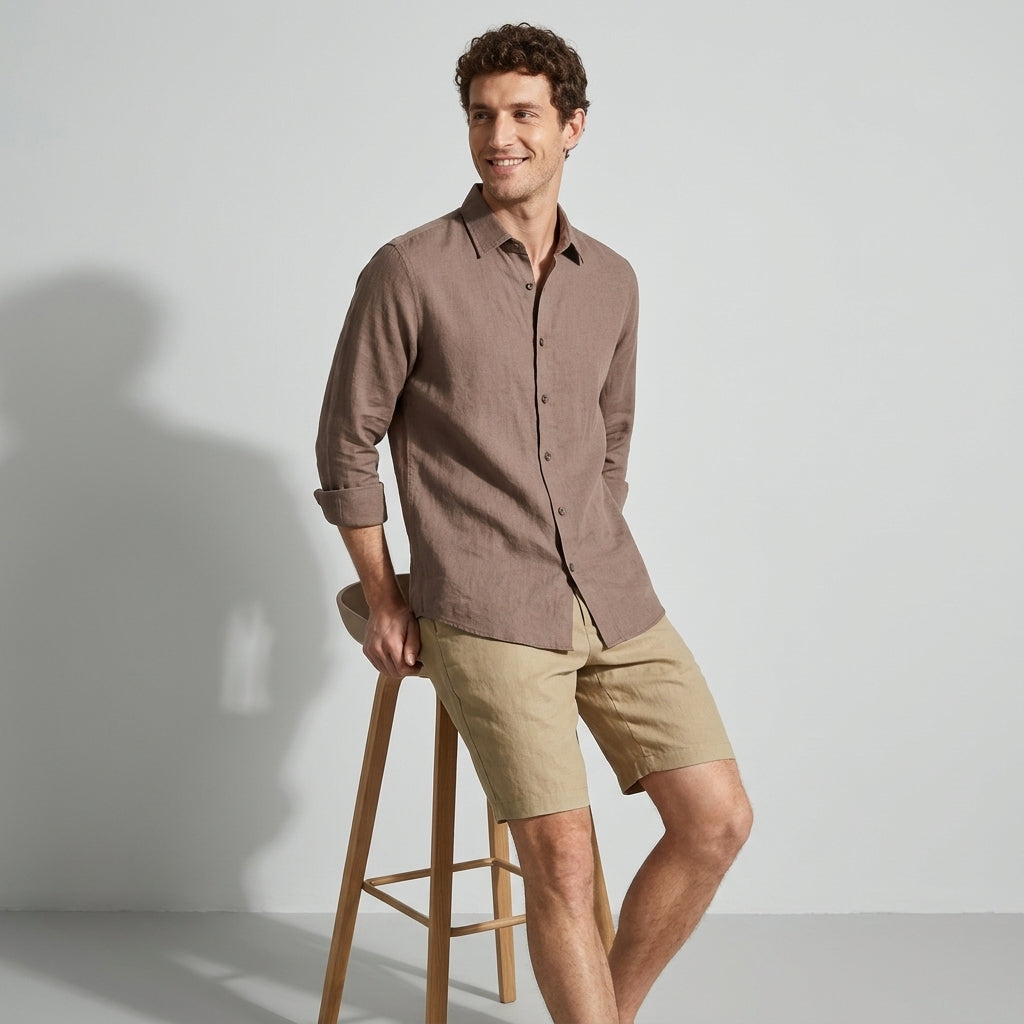 100 % Flax Linen Shirt For Men in Cocoa Tan