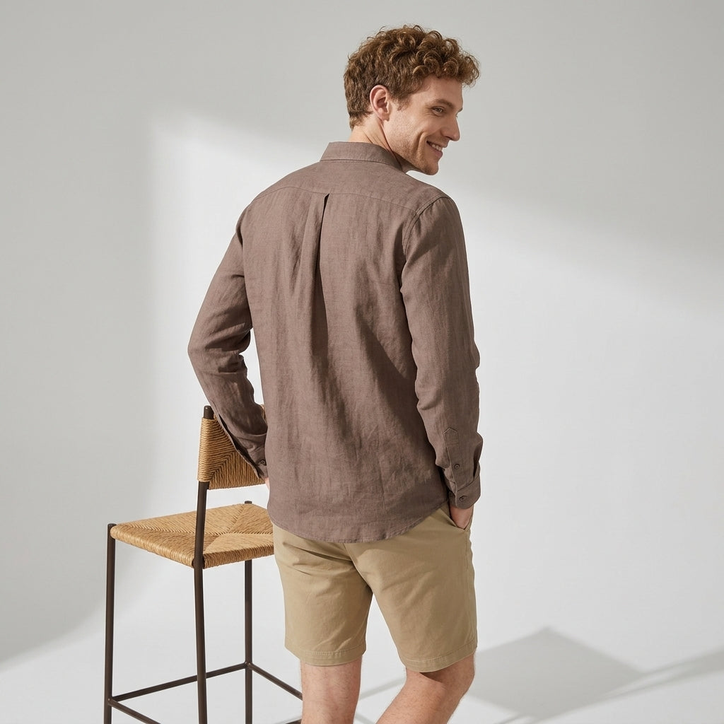 100 % Flax Linen Shirt For Men in Cocoa Tan