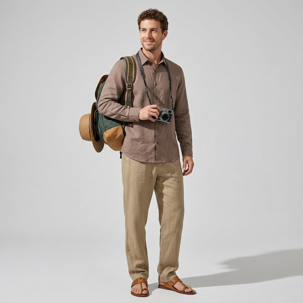 100 % Flax Linen Shirt For Men in Cocoa Tan
