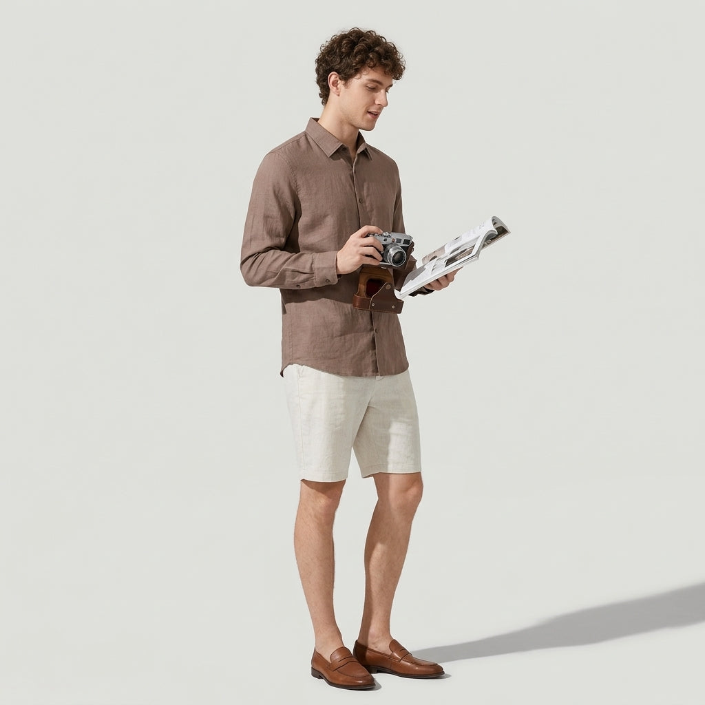 100 % Flax Linen Shirt For Men in Cocoa Tan