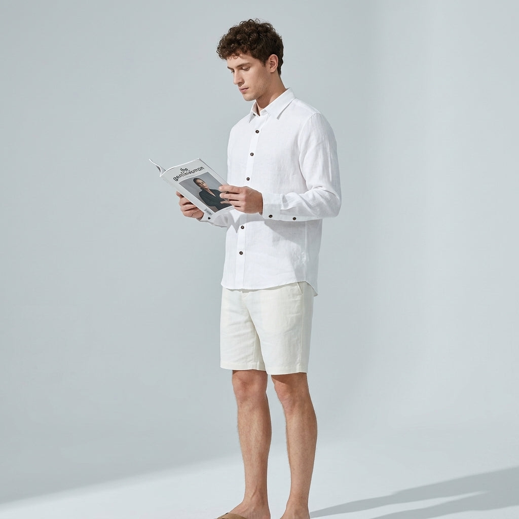 100 % Flax Linen Shirt For Men in White