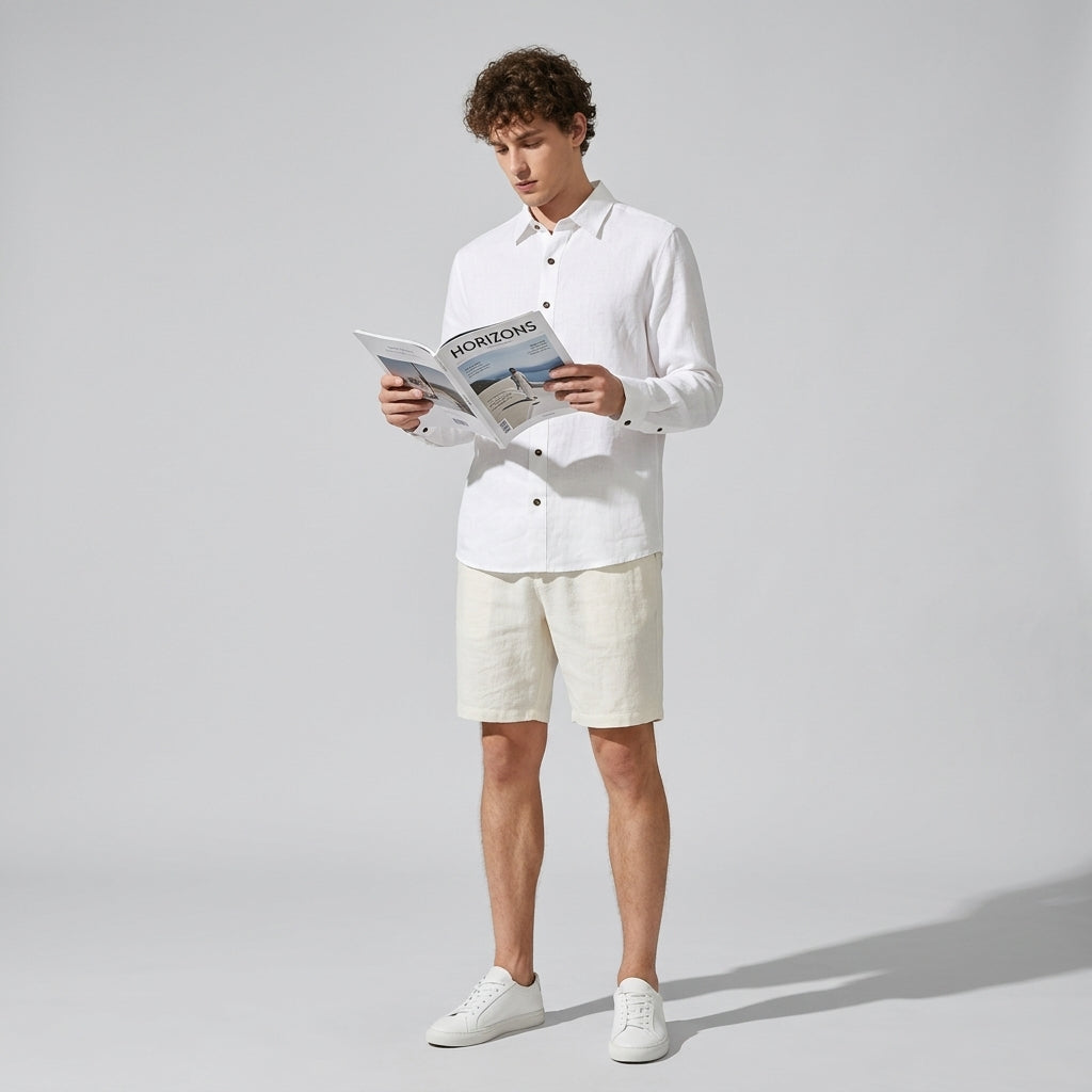 100 % Flax Linen Shirt For Men in White