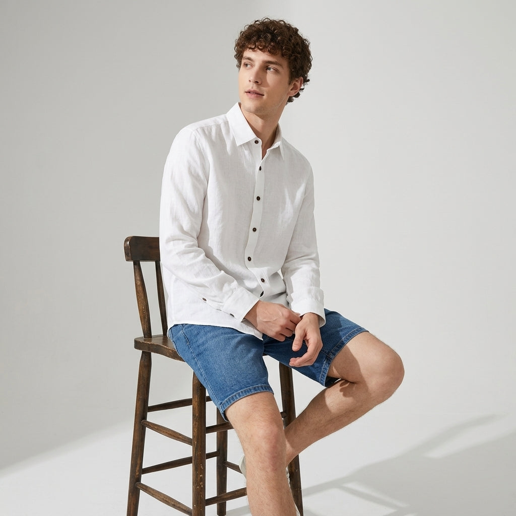100 % Flax Linen Shirt For Men in White