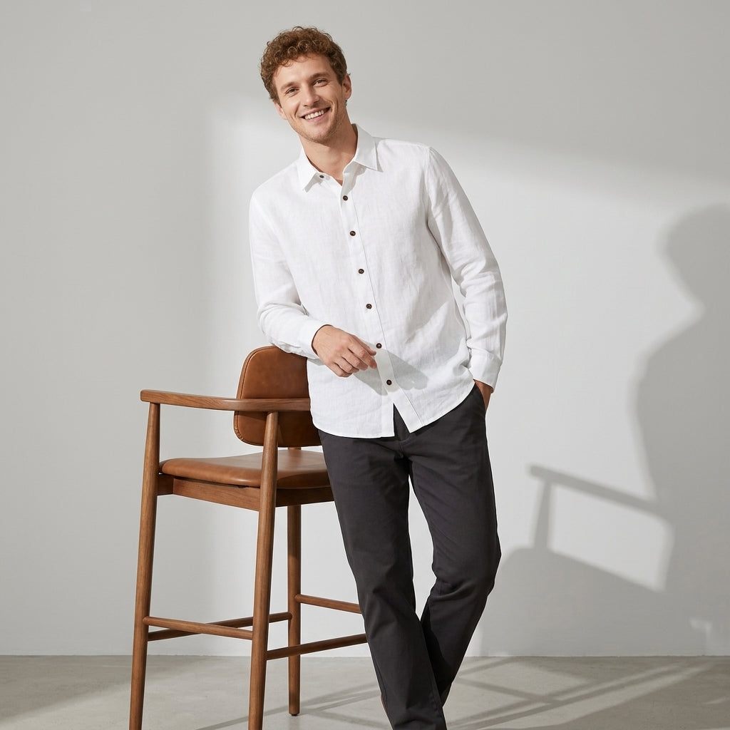 100 % Flax Linen Shirt For Men in White