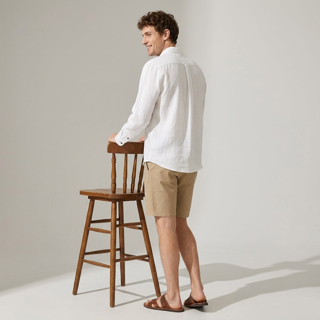 100 % Flax Linen Shirt For Men in White