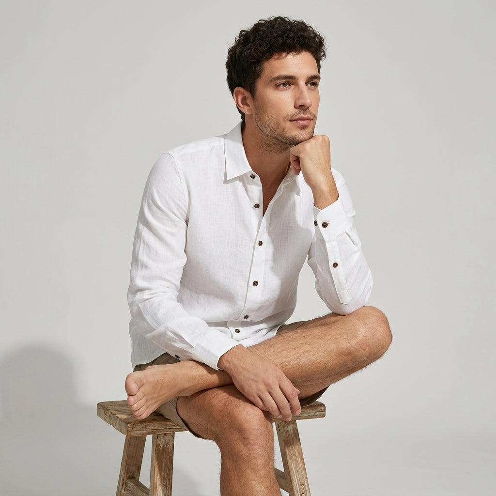 100 % Flax Linen Shirt For Men in White