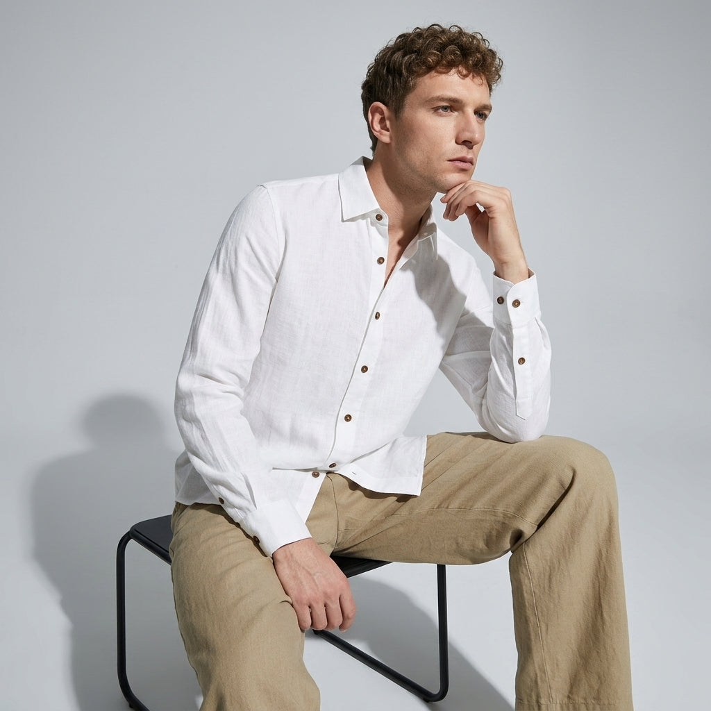 100 % Flax Linen Shirt For Men in White