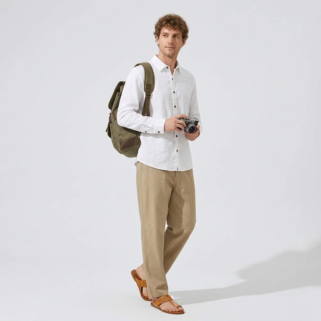 100 % Flax Linen Shirt For Men in White