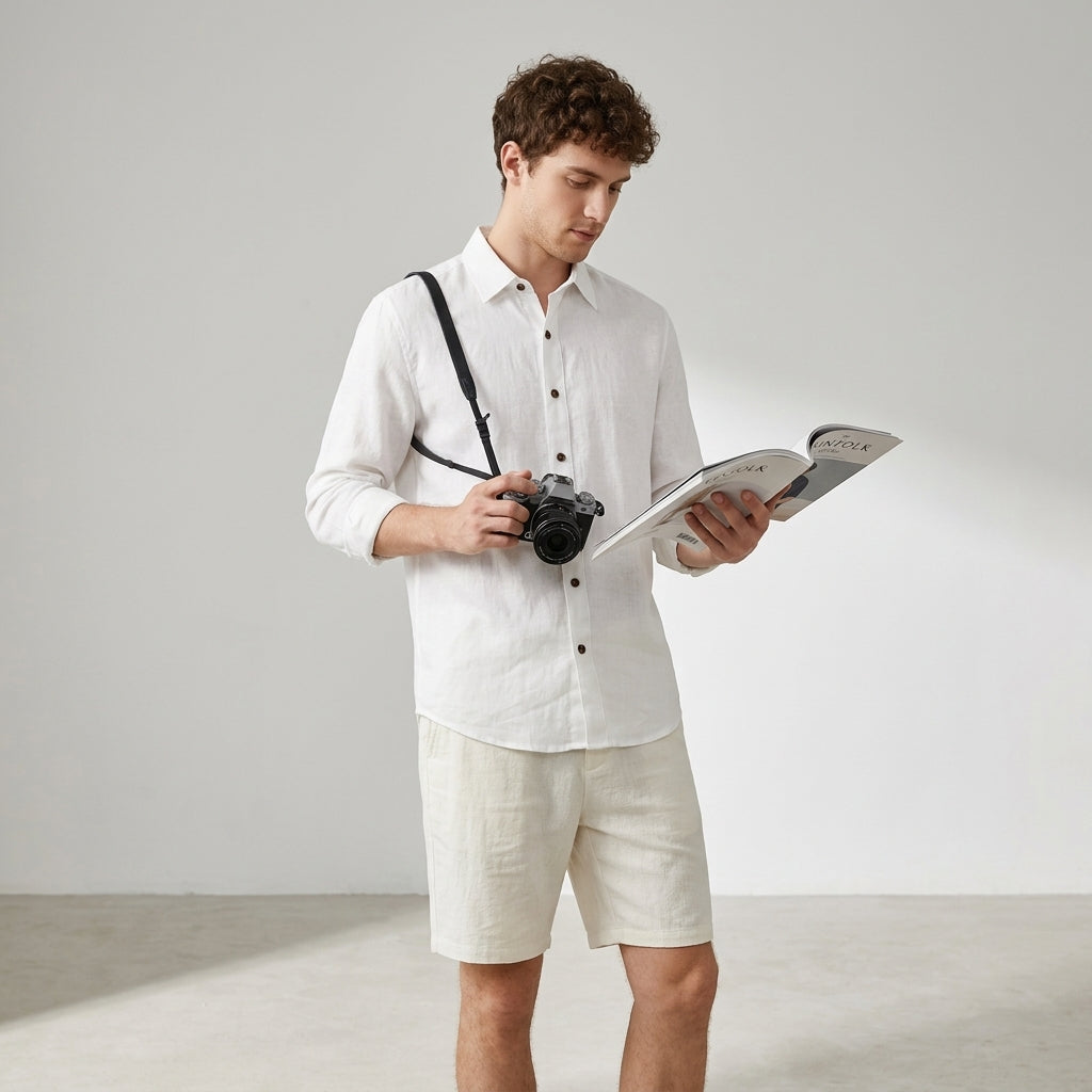 100 % Flax Linen Shirt For Men in White