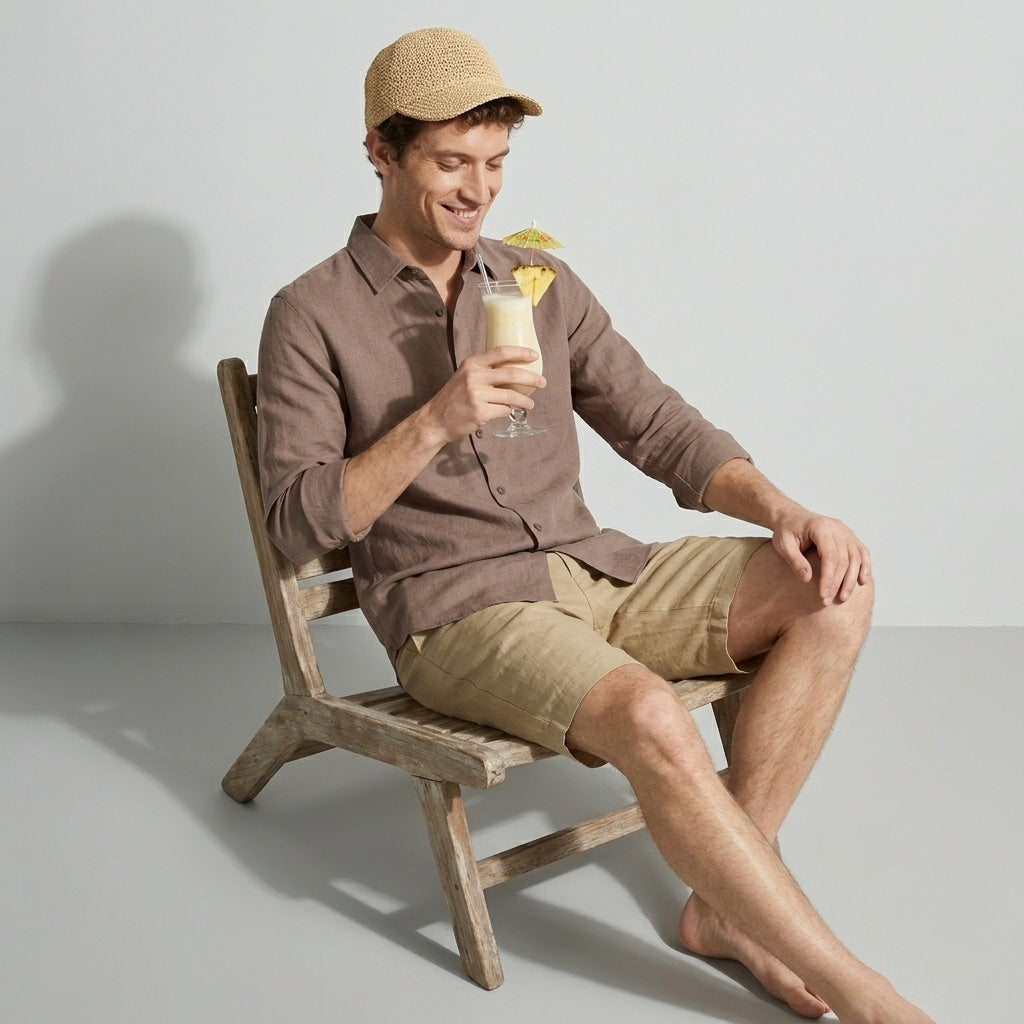 100 % Flax Linen Shirt For Men in Cocoa Tan
