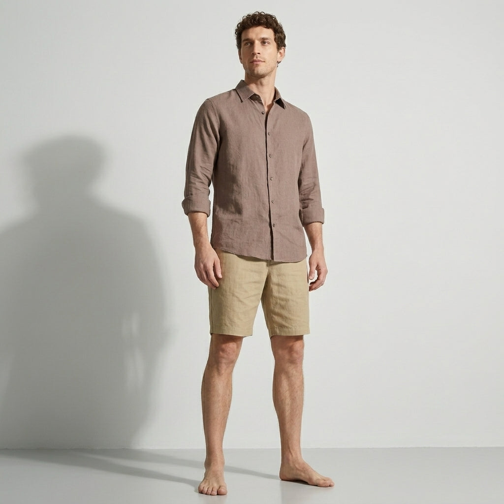 100 % Flax Linen Shirt For Men in Cocoa Tan