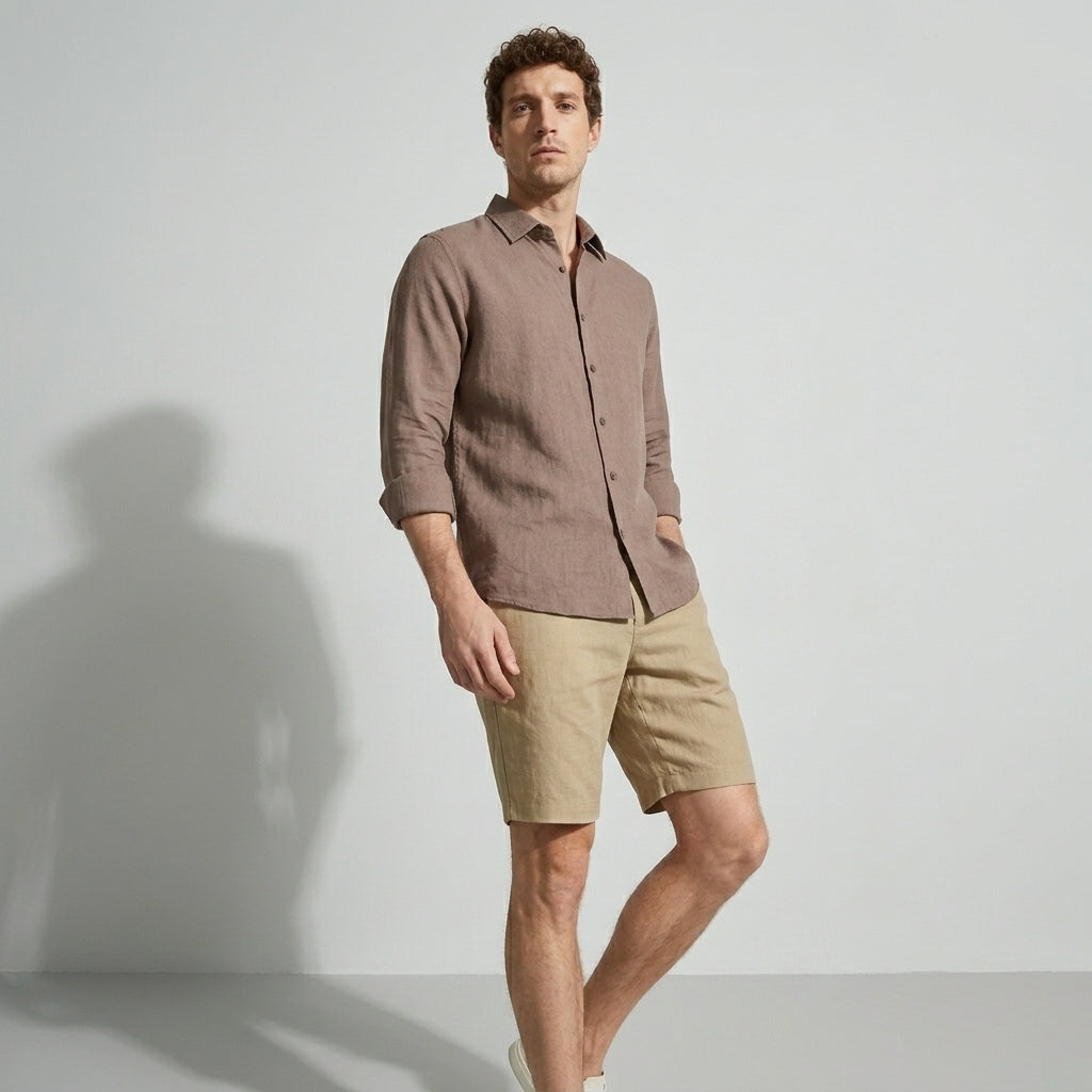 100 % Flax Linen Shirt For Men in Cocoa Tan