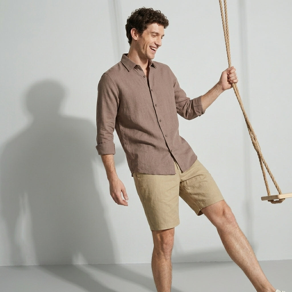 100 % Flax Linen Shirt For Men in Cocoa Tan