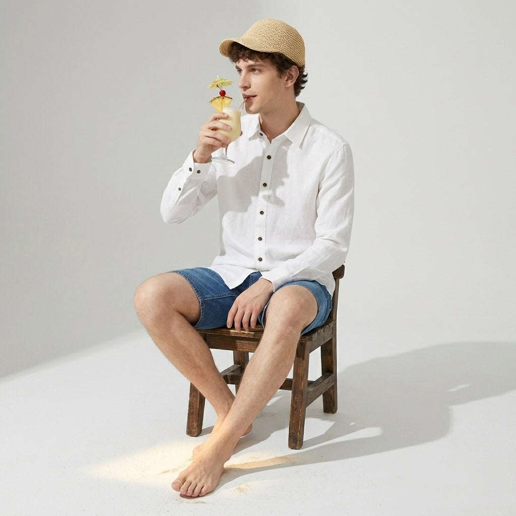 100 % Flax Linen Shirt For Men in White