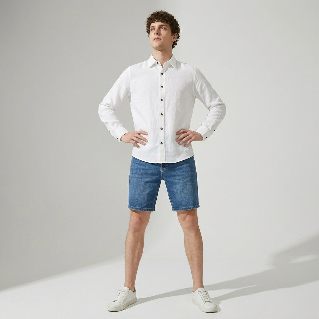 100 % Flax Linen Shirt For Men in White