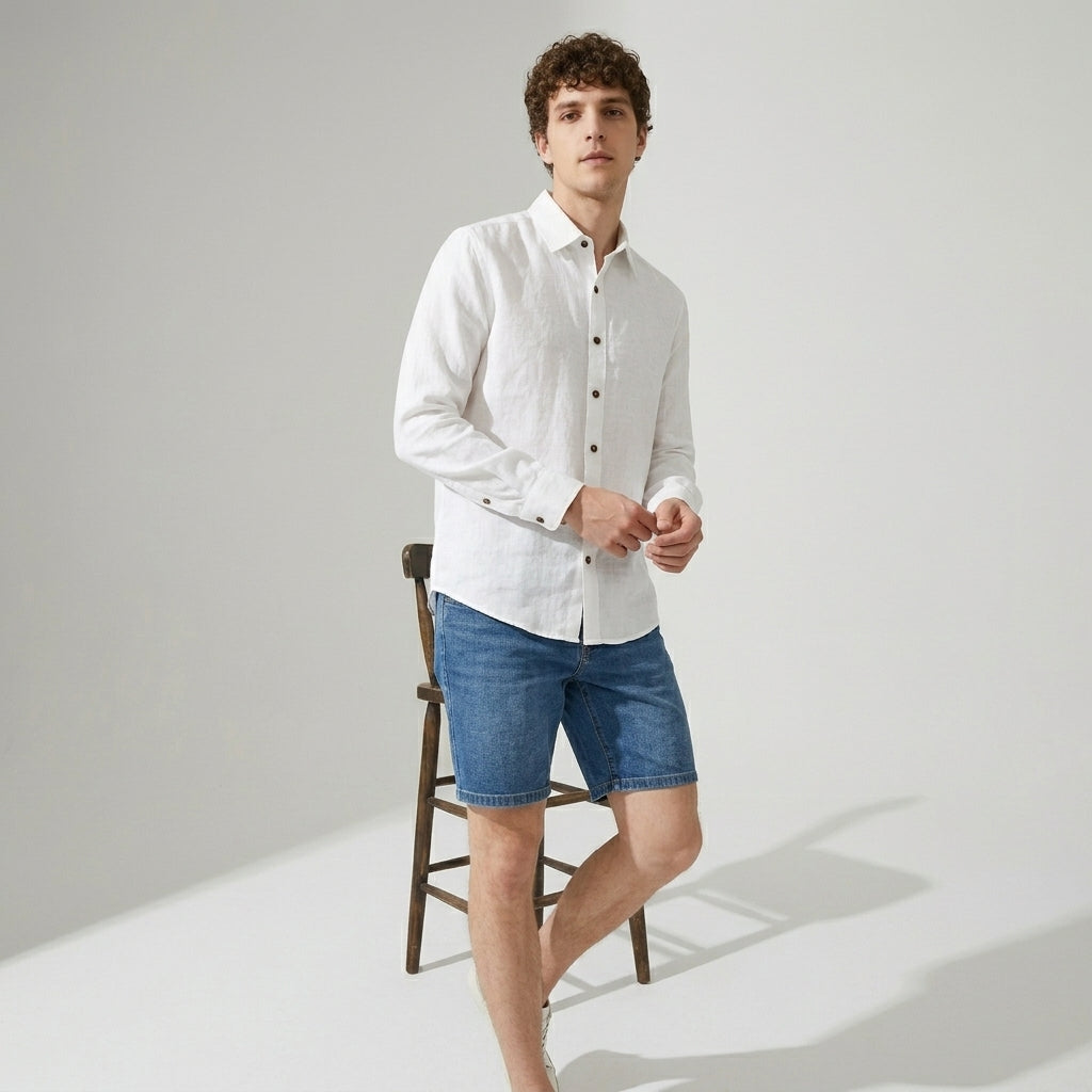 100 % Flax Linen Shirt For Men in White