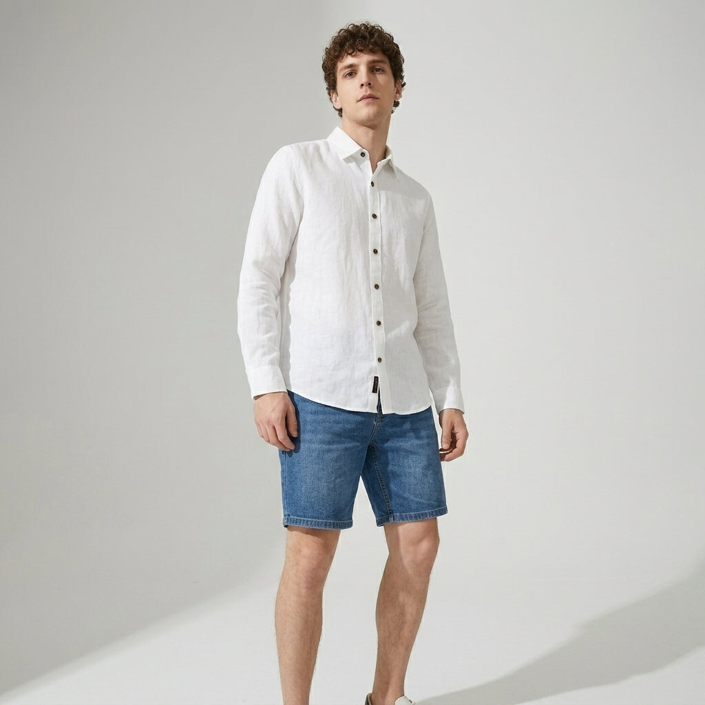 100 % Flax Linen Shirt For Men in White