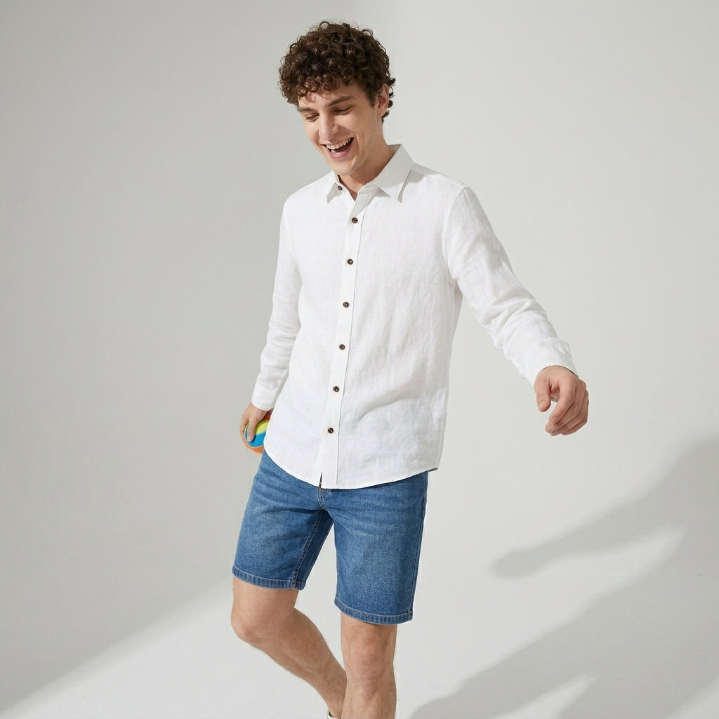 100 % Flax Linen Shirt For Men in White