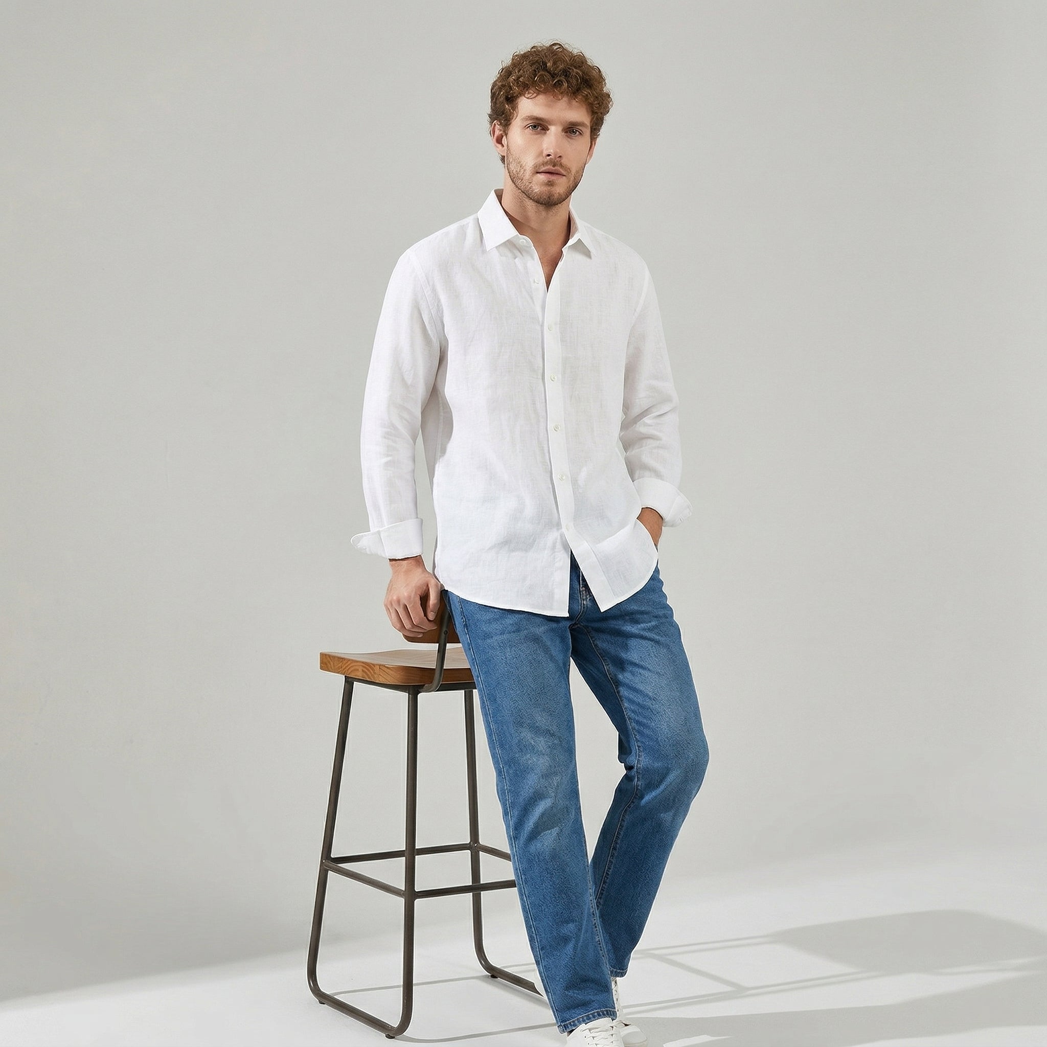 100 % Flax Linen Shirt for Men in White