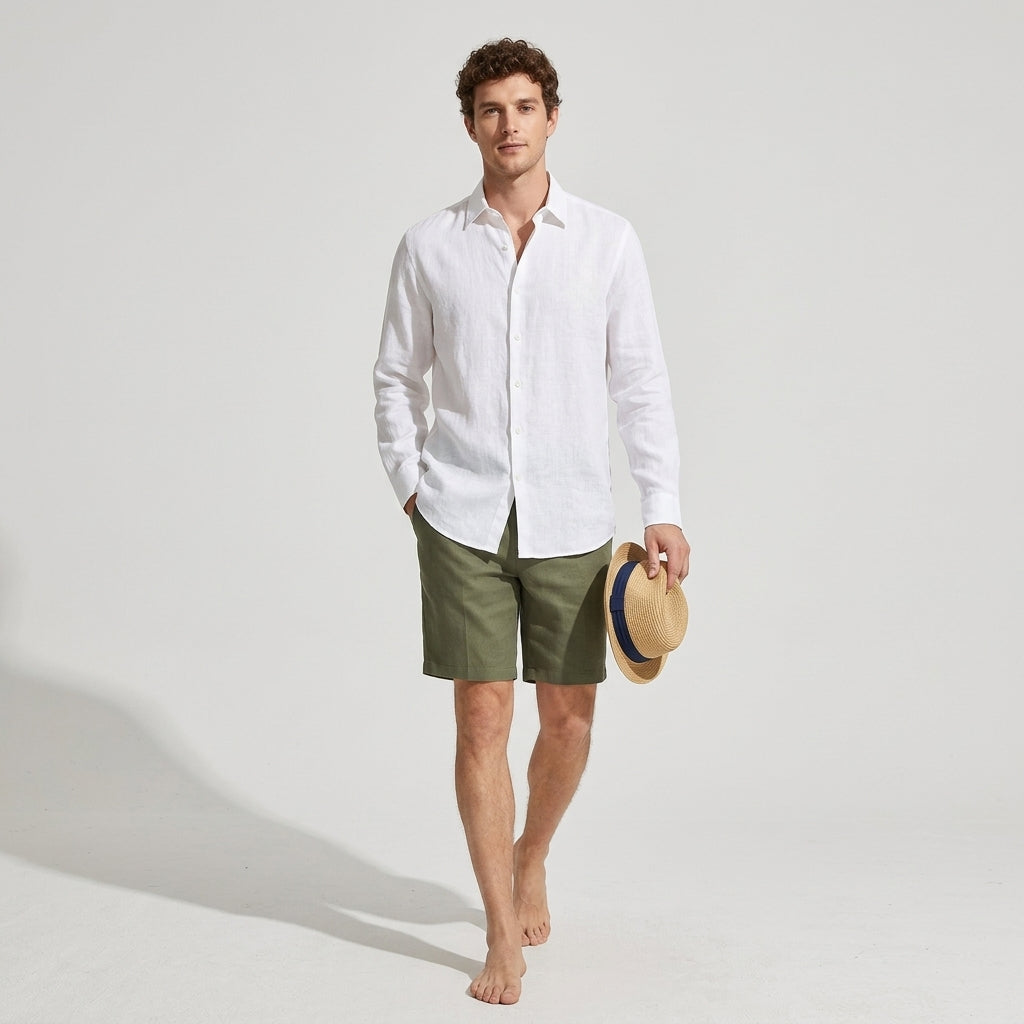 100 % Flax Linen Shirt for Men in White