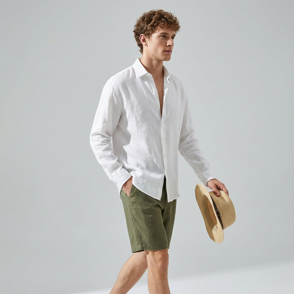 100 % Flax Linen Shirt for Men in White