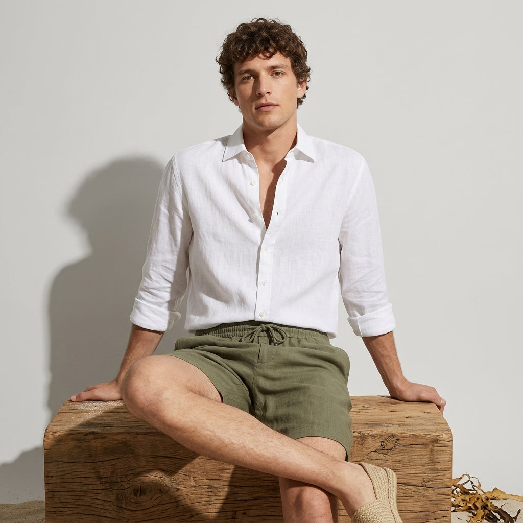 100 % Flax Linen Shirt for Men in White