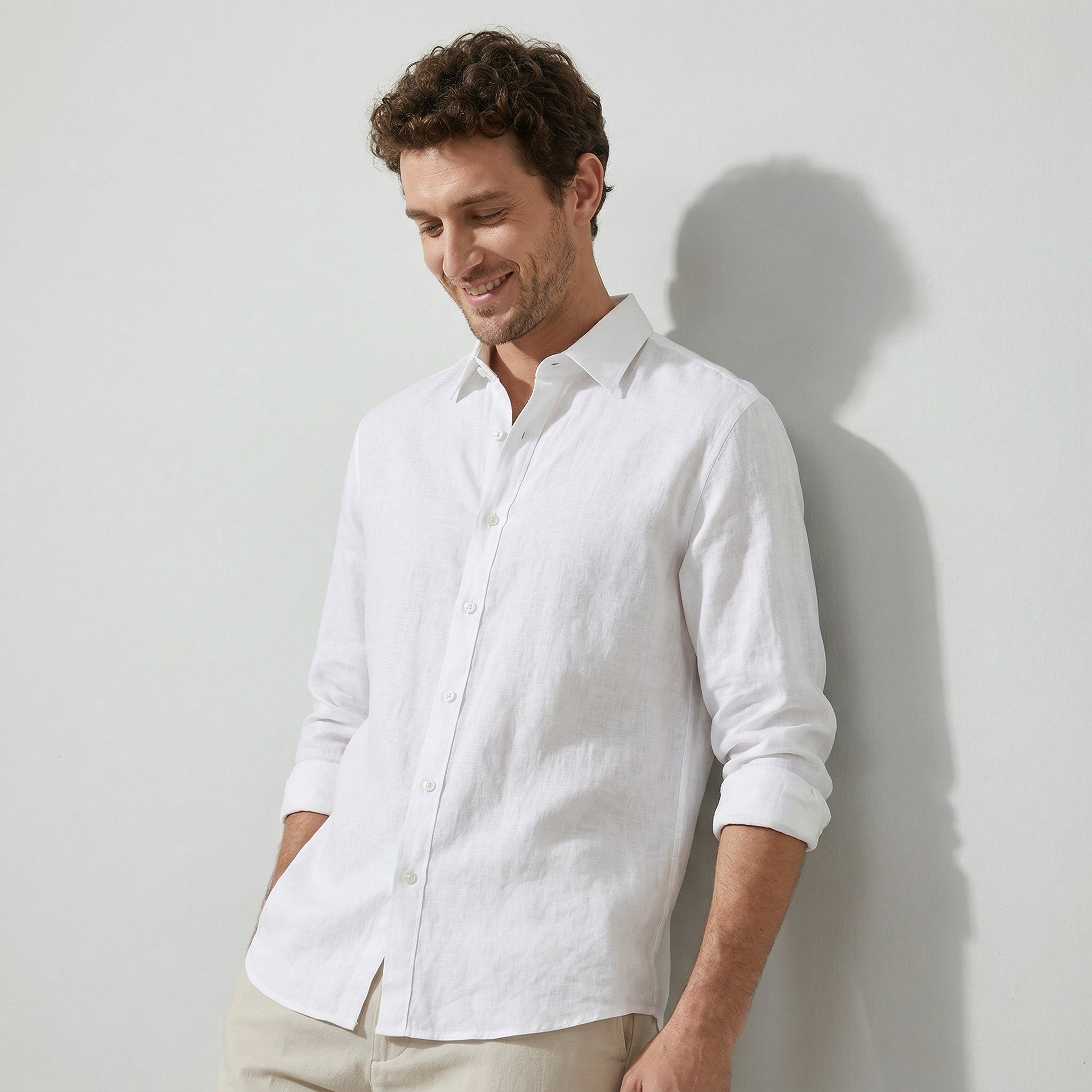 100 % Flax Linen Shirt for Men in White